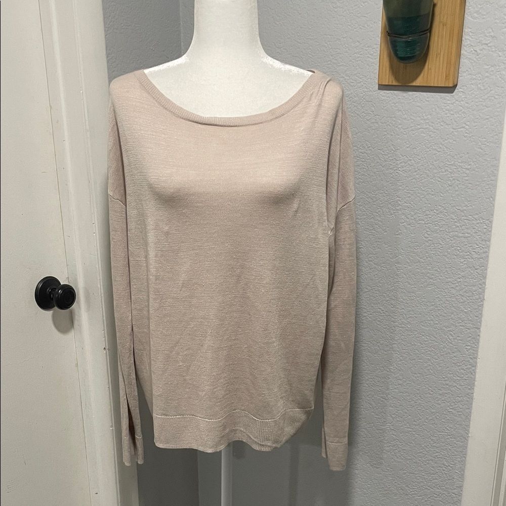 NEW Theory Easy Boatneck Linen Blend Long Sleeve Top in Oatmeal Size Large